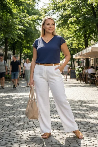 Sötétkék blúz csipkével