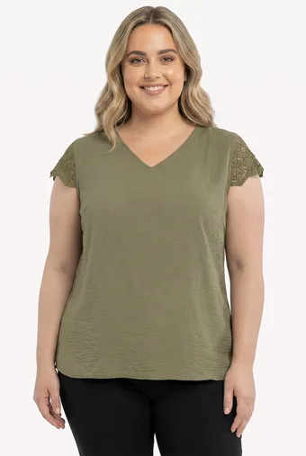Khaki blúz csipkével